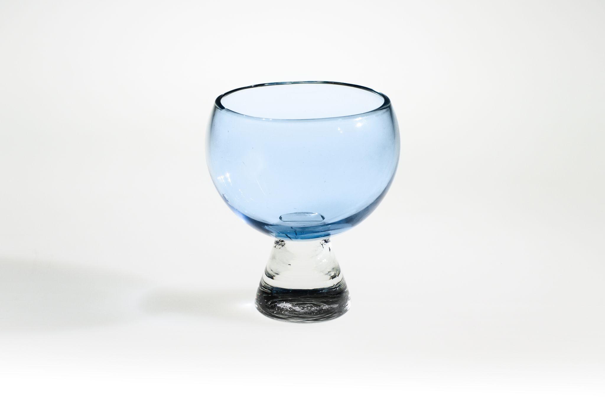 Light blue Orb Goblet with a clear sculptural foot